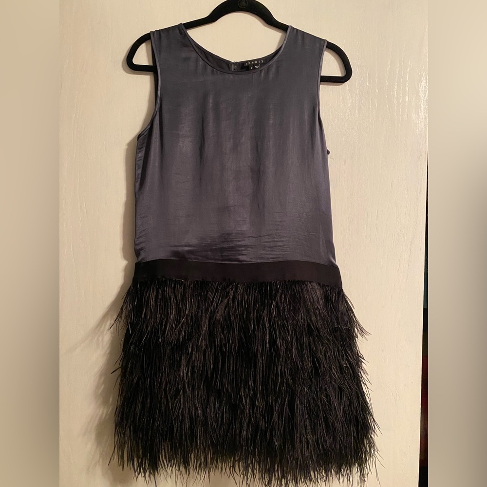 Theory Ostrich Feather Mini Dress